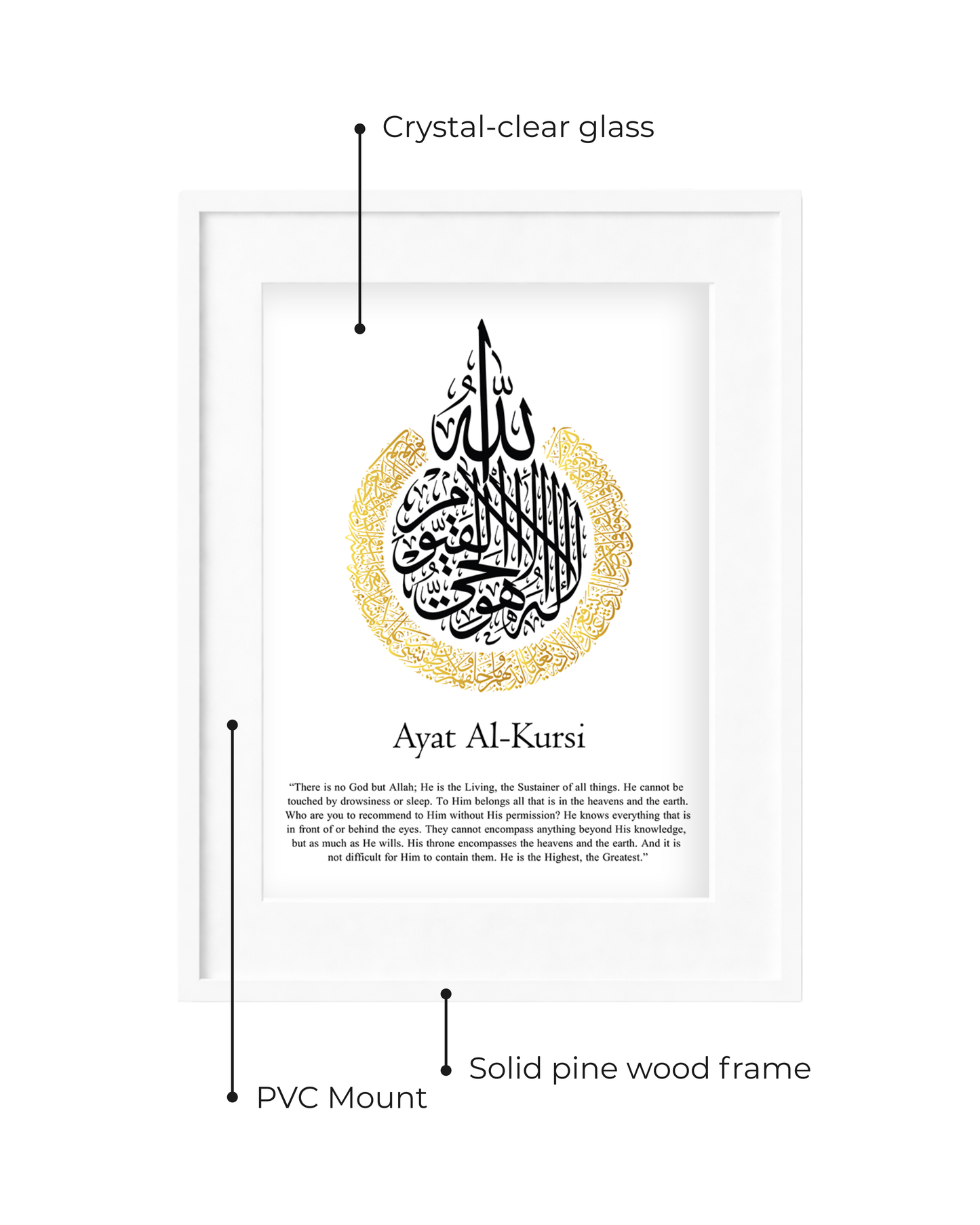 Ayatul Kursi English Calligraphy White Frame