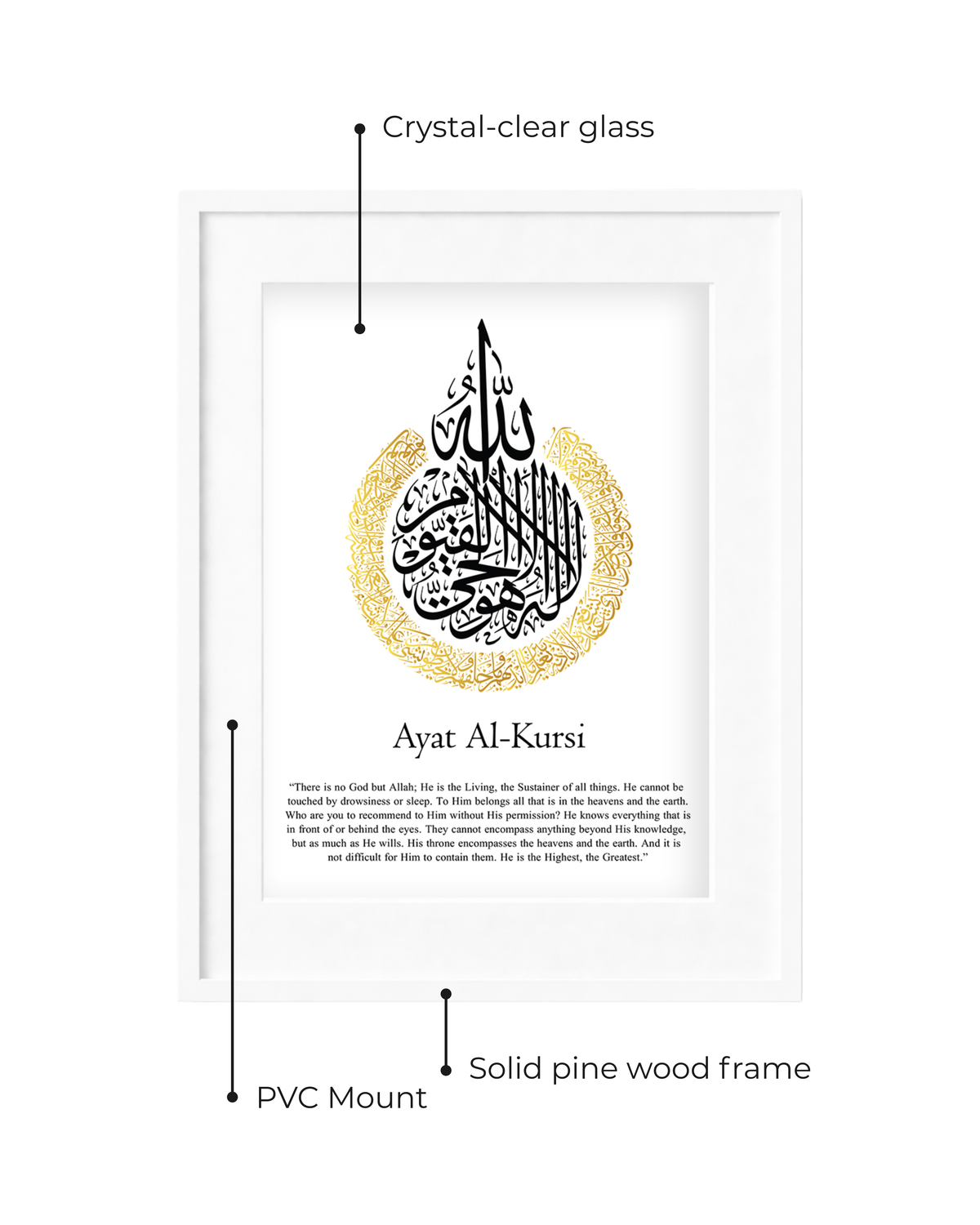 Ayatul Kursi English Calligraphy White Frame