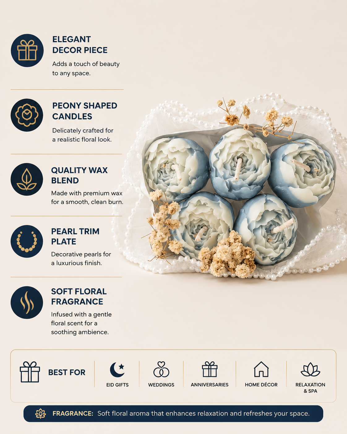 Blue Core Peony Candle Bouquet