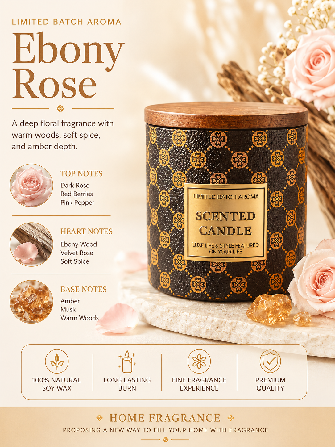 Scented Candle - Ebony Rose