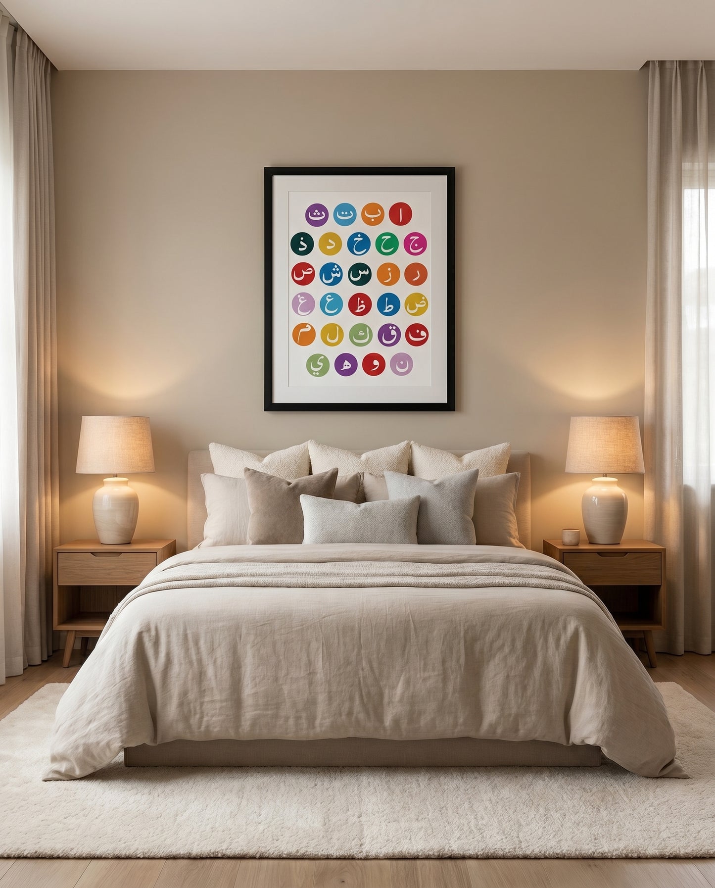 Arabic Alphabets Frame Natural Wood